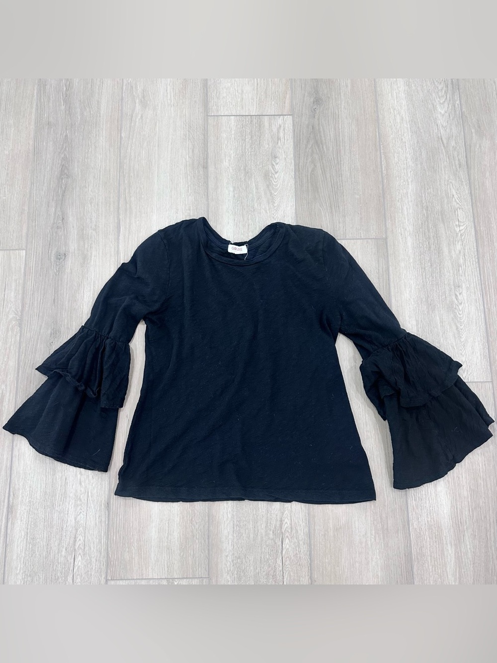 GOLDIE bell ruffle sleeve long sleeve top black medium